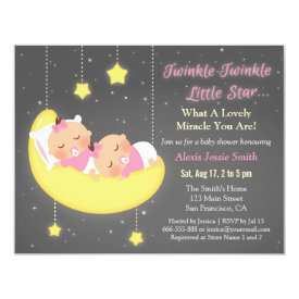 Twinkle Little Star Girl Twins Baby Shower Invitations