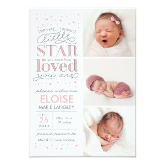 Twinkle Multi Photo Baby Girl Birth Announcement