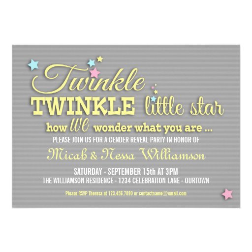 Twinkle Star Gender Reveal Party Invitation (front side)