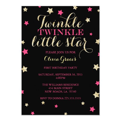 Twinkle Twinkle Little Star Birthday Invitations (front side)