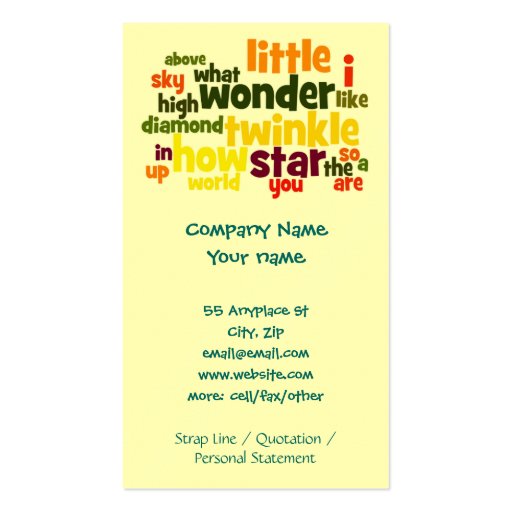 Twinkle Twinkle Little Star business card template (front side)