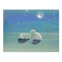 Twinkling Winter Polar Bear Holiday Postcard