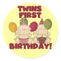Twins 1st Birthday - Boys T-shirts and Gifts Round Stickers