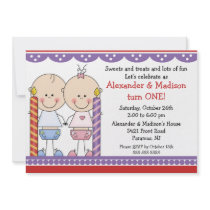 Twins 1st Birthday Invitation