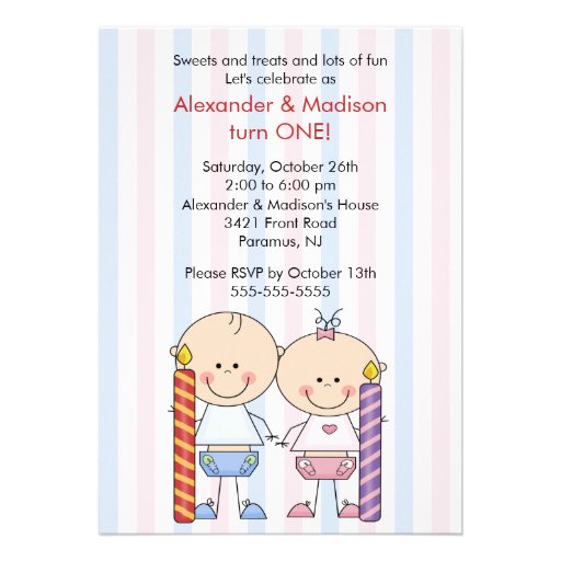 Twins 1st Birthday Invitation Girl & Boy