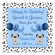Twins 1st Birthday Party Invitation Blue