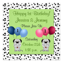  Birthday Party on Twins 1st Birthday Party Invitation Green