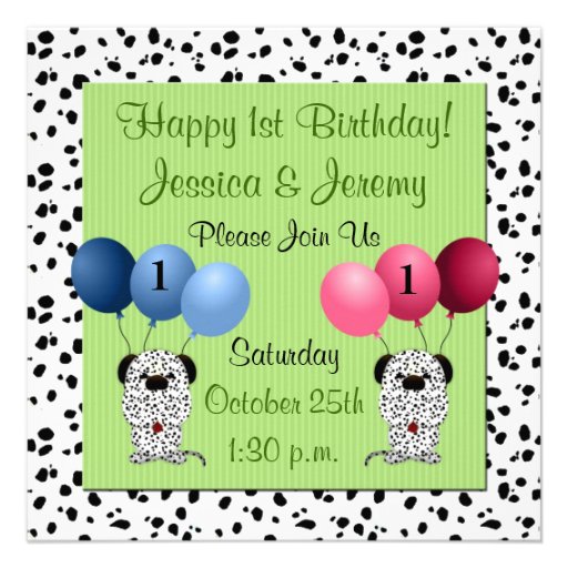Twins 1st Birthday Party Invitation Green (front side)