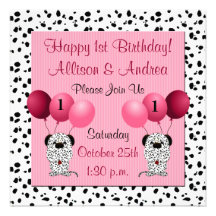 Twins 1st Birthday Party Invitation Pink