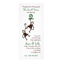 Twins 2nd Birthday, monkeys Invitations