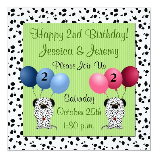 Twins 2nd Birthday Party Invitation Green | Zazzle