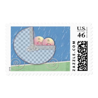 Twins Baby carriage Baby Shower stamp