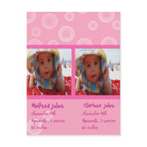 twins baby girls announcement photocard postcards