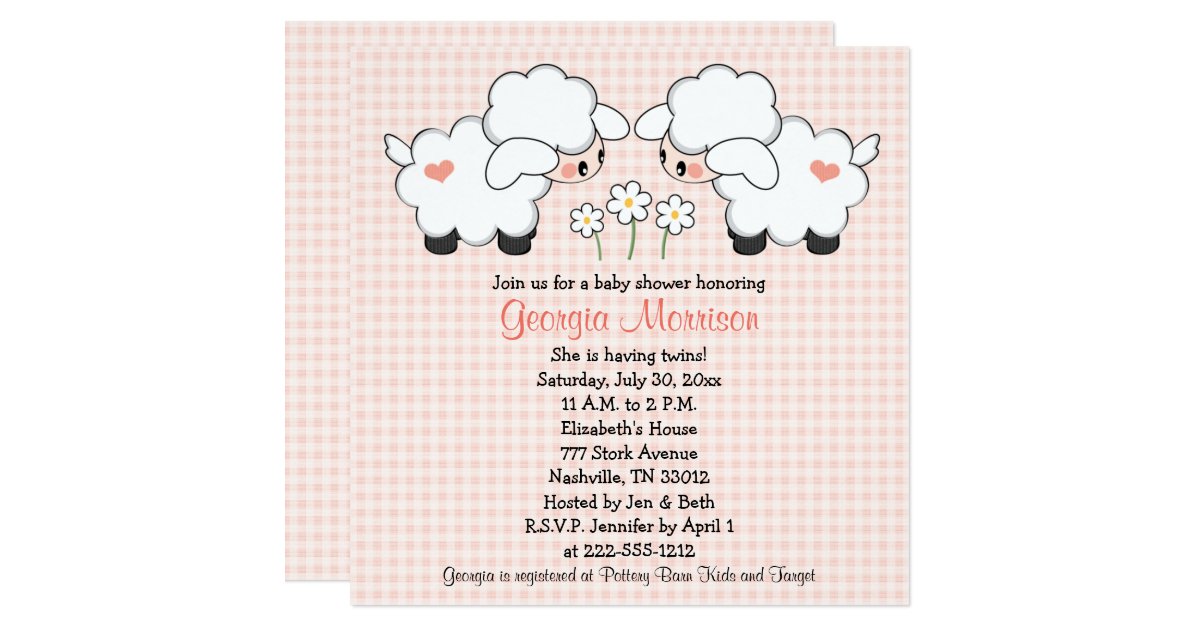 Twins Baby Lambs Baby Shower Invitations Girls Zazzle