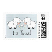 Twins Baby Shower Announcement Postage Stamps Boy