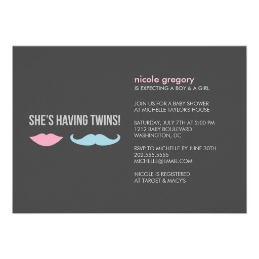 Twins Baby Shower Custom Invite (front side)