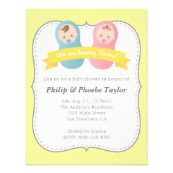 Twins Baby Shower - Cute Baby Boy and Girl Personalized Invitation