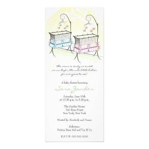 Twins Baby Shower Invitation - Baby Cribs (front side)