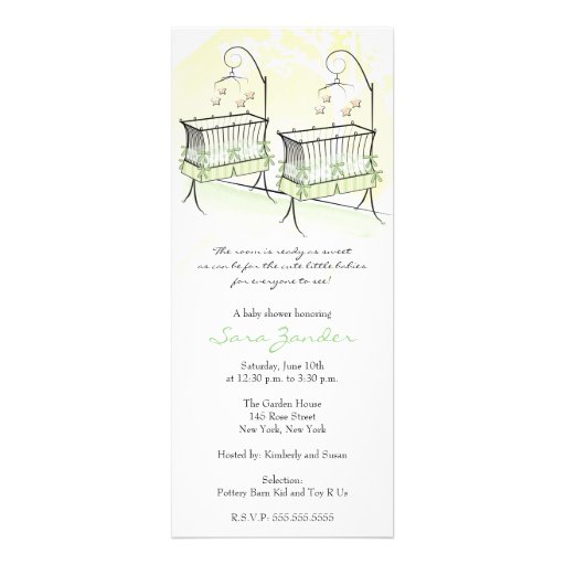 Twins Baby Shower Invitation - Baby Cribs (front side)