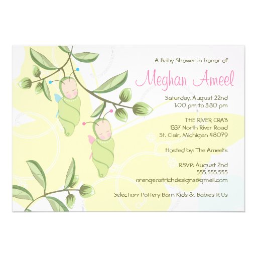 Twins Baby Shower Invitation - Butterflies (front side)