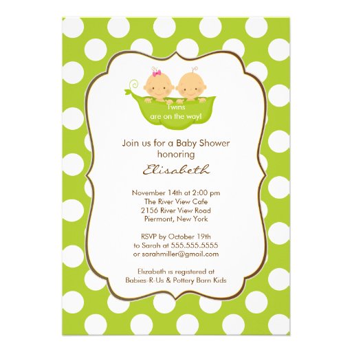 Twins Baby Shower Invitation Little Pea Pod (front side)