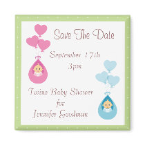 Twins & Balloons Save The Date Baby Shower Fridge Magnet