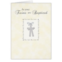 Twins Baptism Card on Yellow with 2 Crosses