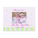 Twins birth announcement card postcard
