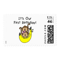 Twins - Boy and Girl Monkey 1st Birthday Stamp