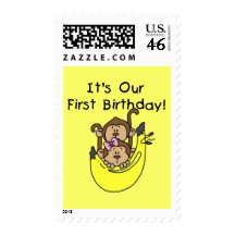 Twins - Boy and Girl Monkey 1st Birthday Stamp