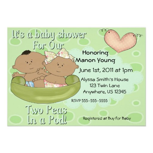 Twins Boy Girl Peas in Pod Baby Shower Invitation
