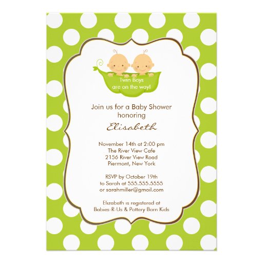 Twins Boys Baby Shower Invitation Little Pea Pod