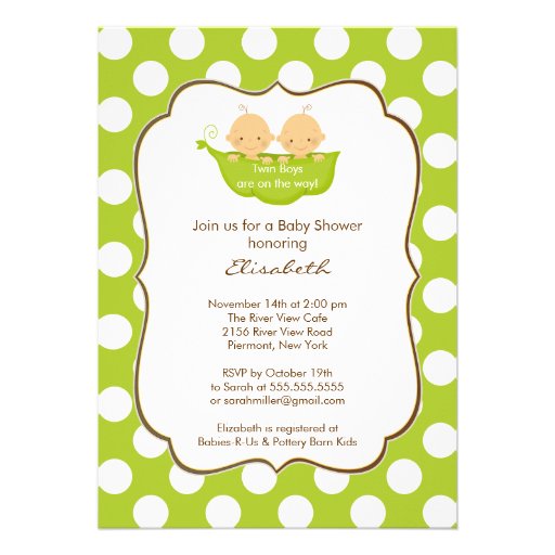 Twins Boys Baby Shower Invitation Little Pea Pod (front side)