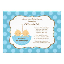 Twins Boys Umbrella Baby Shower Invitation Blue