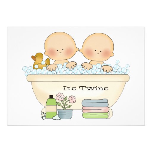 Twins Bubble Bath Baby Shower Invitation (front side)