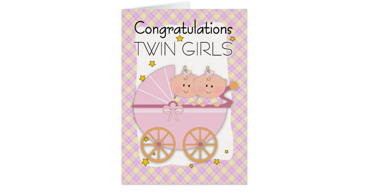 Twins Congratulations Twin Girls In A Pram Card Zazzle