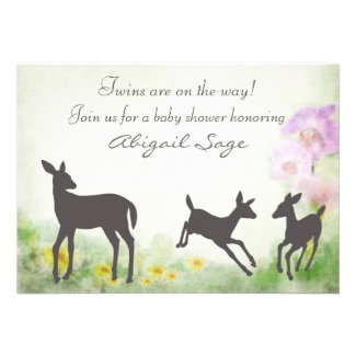 Twins Deer in Meadow Baby Shower Invitation