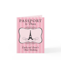 Twins First Birthday Paris Passport Invitation Cards