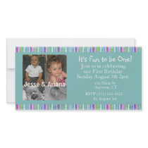 Twins First Birthday Party Invitation Personalized Photo Card
