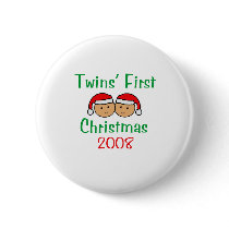 Twins First Christmas - Santa Hats 2008 Pin