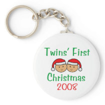 Twins First Christmas - Santa Hats 2008 Key Chain