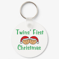 Twins First Christmas - Santa Hats (no date) keychains