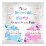 Twins Gender Reveal Party Boys Girls Blue Pink Personalized Announcement