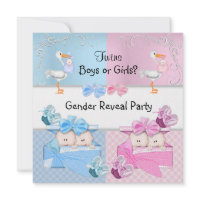 Twins Gender Reveal Party Boys or Girls Blue Pink Custom Invitations