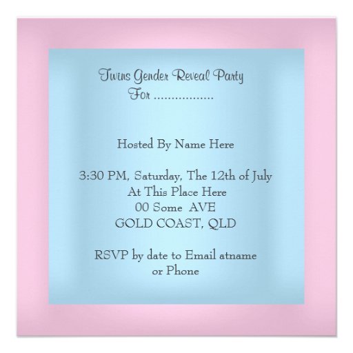 Twins Gender Reveal Party Boys or Girls Blue Pink Custom Invitations
