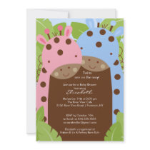 Twins Giraffe Baby Shower Invitation Boy Girl