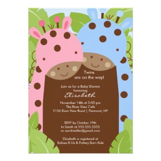 Twins Giraffe Baby Shower Invitation Boy Girl