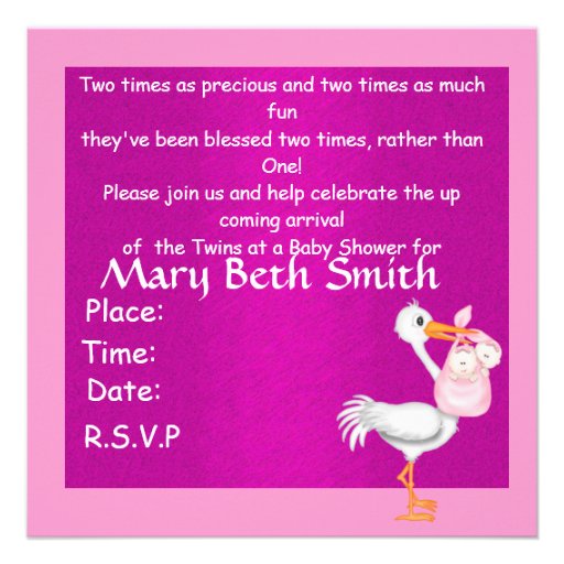 TWINS GIRLS BABY SHOWER  INVITATION