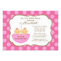 Twins Girls Umbrella Baby Shower Invitation Pink