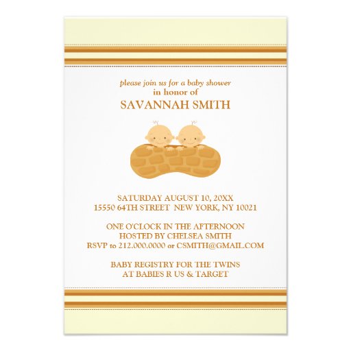 Twins in a Peanut Shell Baby Shower Invitations (front side)
